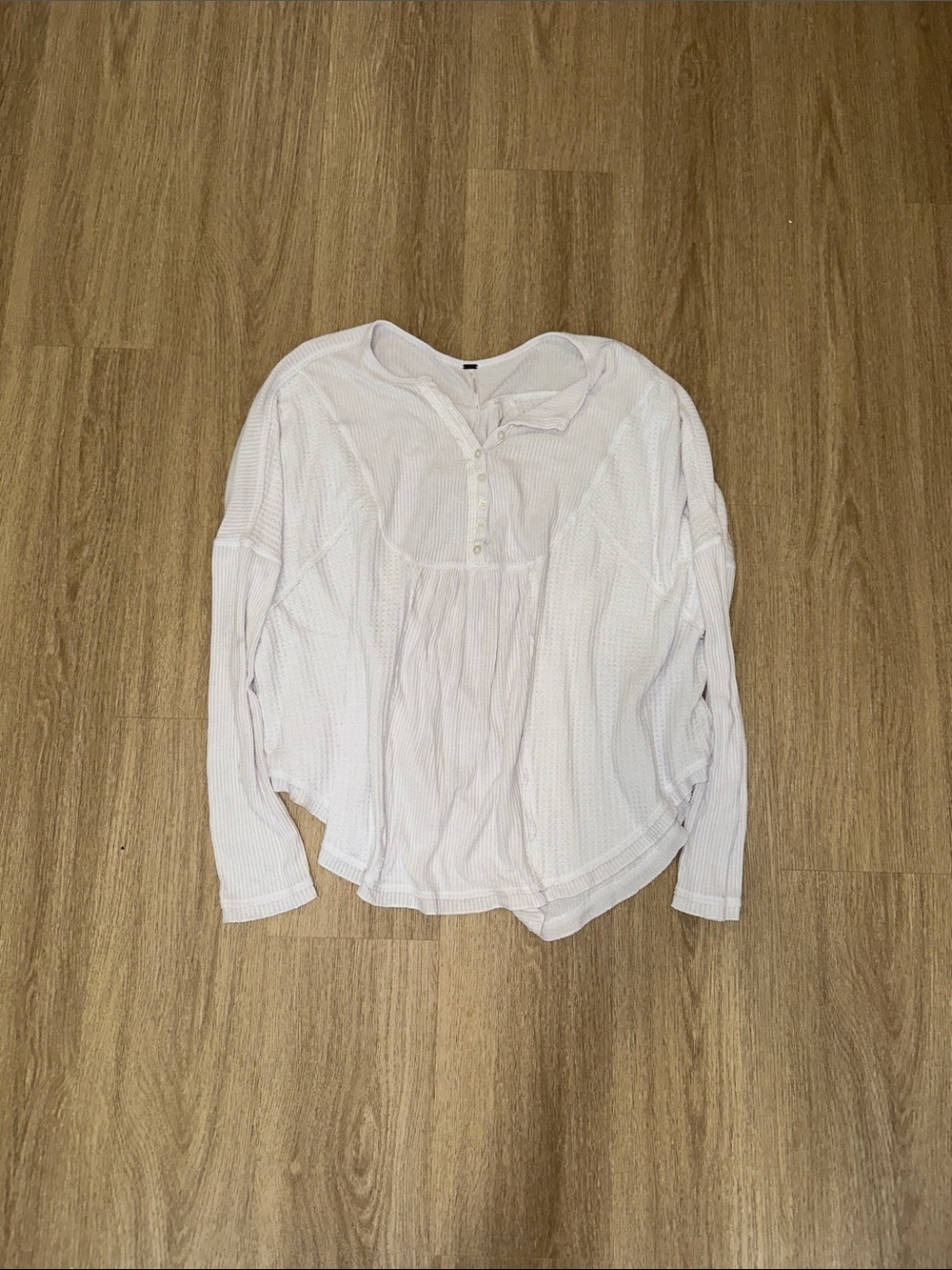 Free People White Waffle Knit Henley Long Sleeve